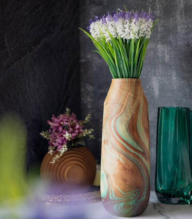 Premium wooden vase decor view