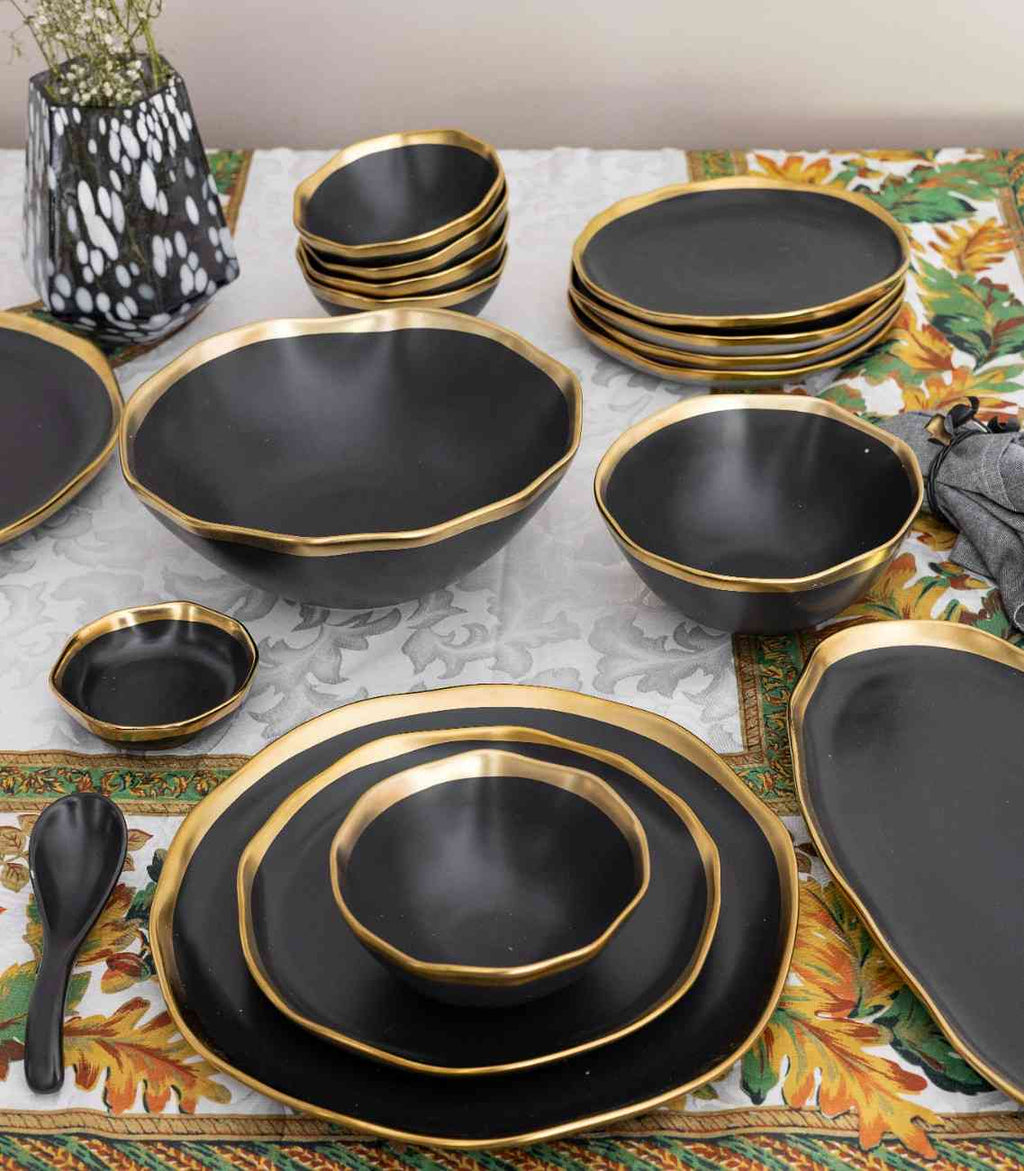 Buy Luxury 6-Piece Gold Edged Black Dinner Set Online