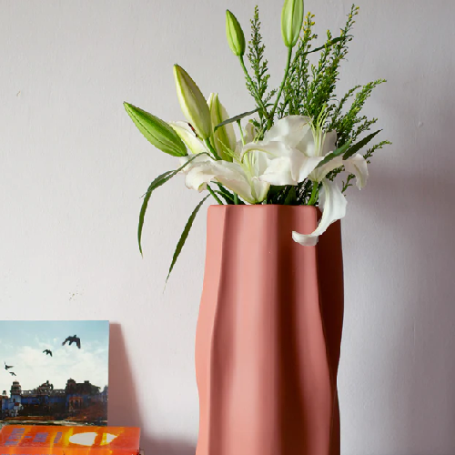 Luxury sculpted teak vase design